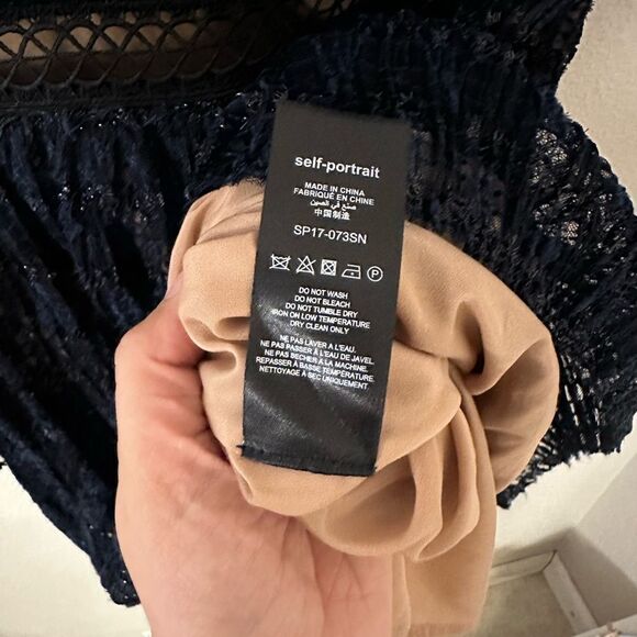 Self-Portrait V-Neck Metallic  Mesh Navy Dress - Picture 12 of 13